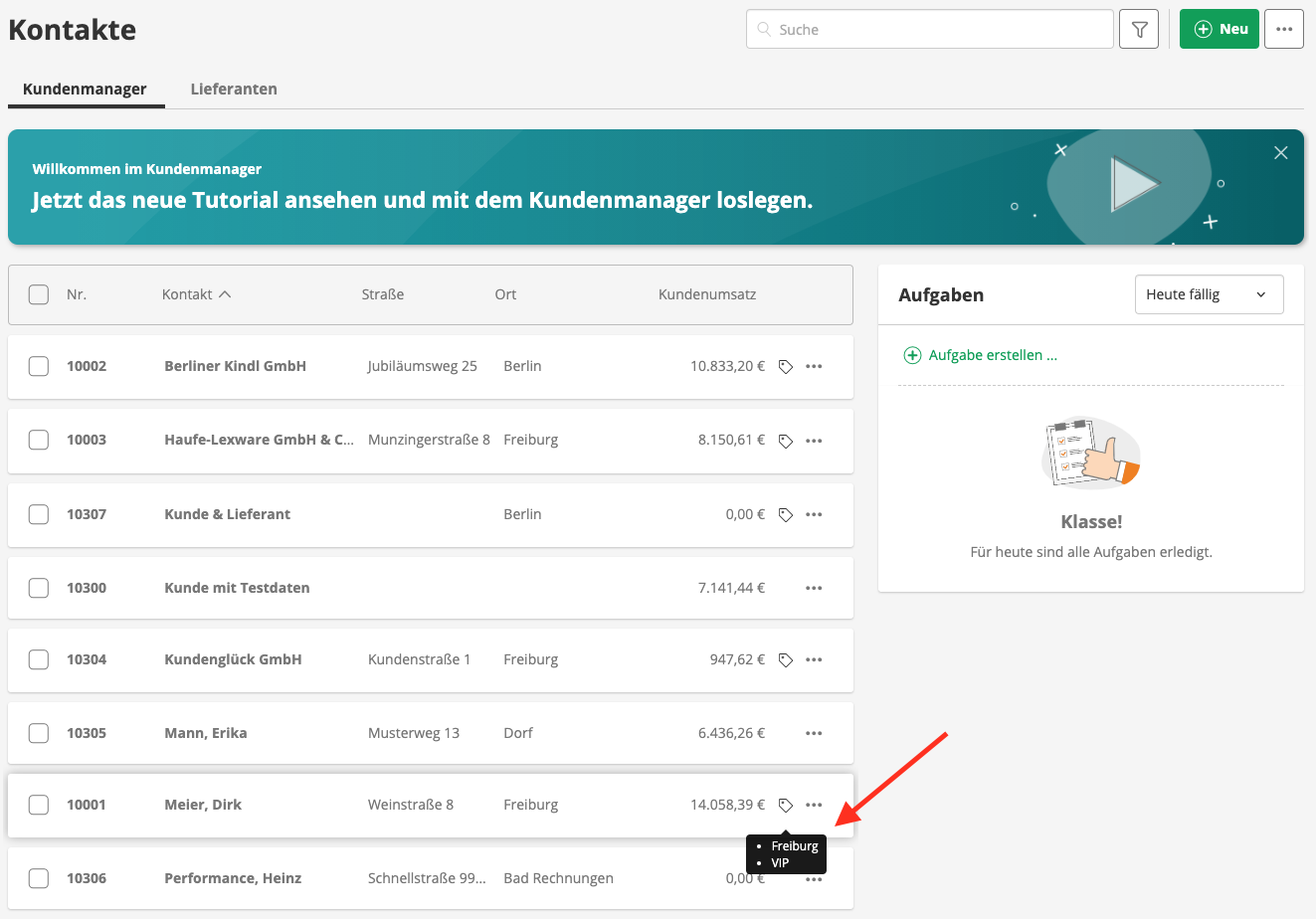 Kontaktmanager für Kunden und Lieferanten in Lexware Office